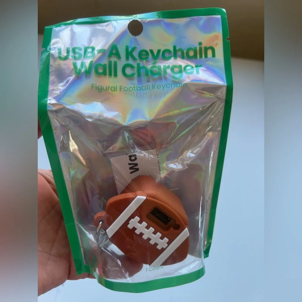 Football-Shaped USB Keychain Wall Charger - Brown